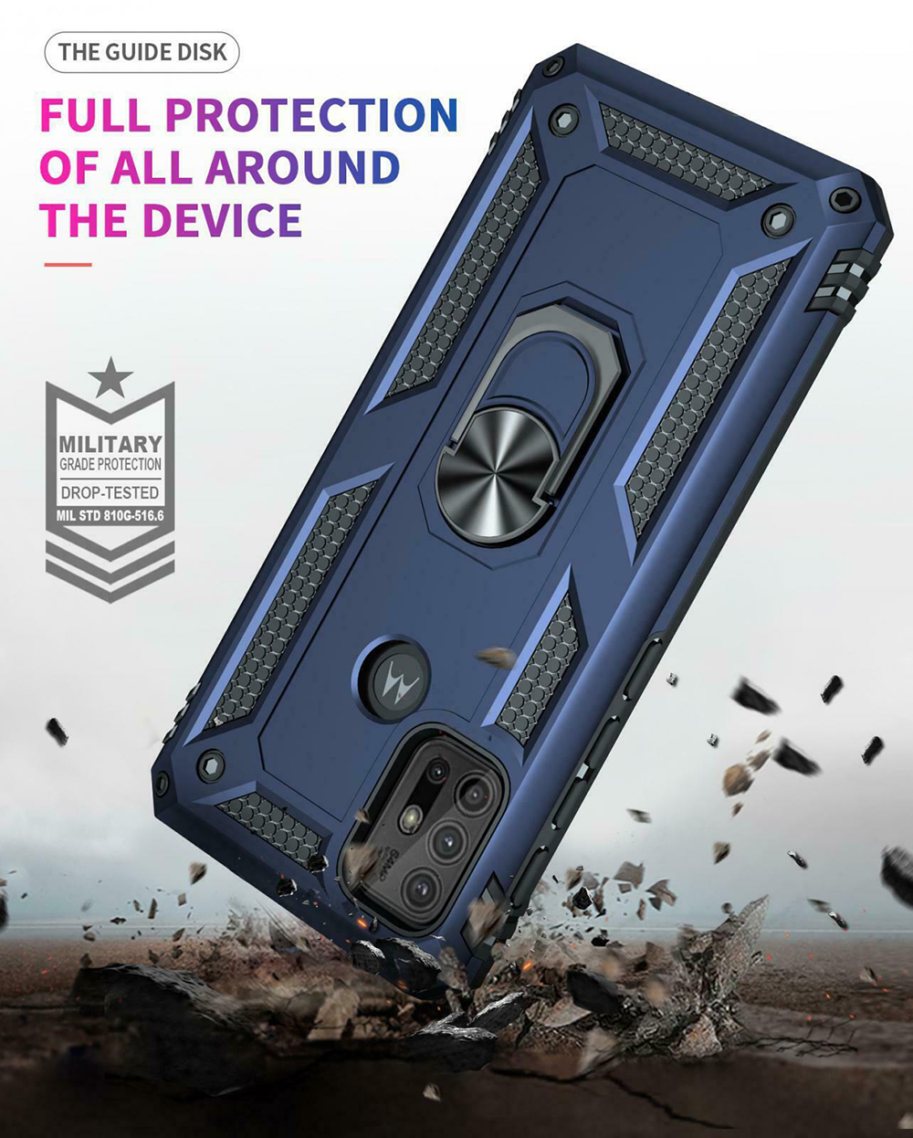 Protectores para celular  para Motorola  MOTO G10 / G20 / G30 Funda reforzada con anillo v2 Azul